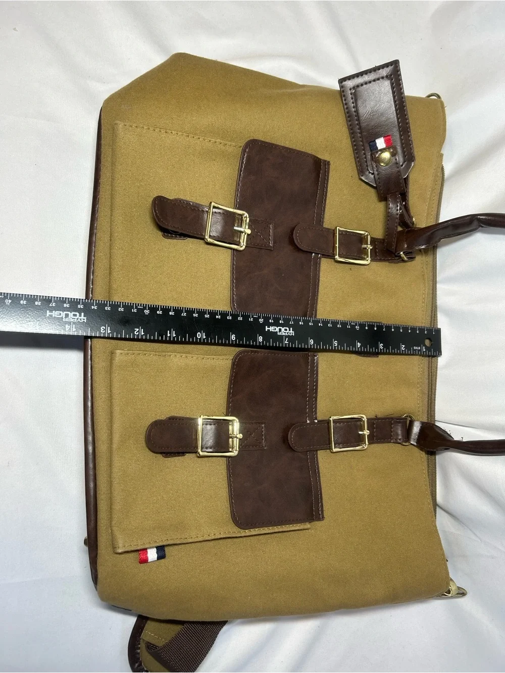 Cremieux Canvas Laptop Messenger Briefcase Travel Bag Khaki Brown Adjustable